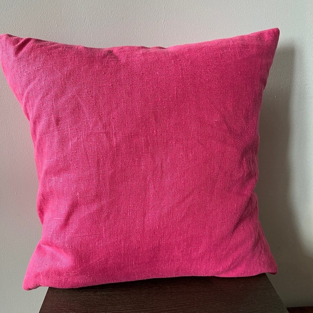 100% linen accent pillow, throw pillow, bright pink, 18 x 18 in, The Bay.
